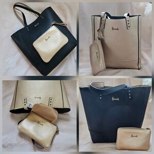 Harrod's Black and Gold 2-in-1 Reversible Tote Bag and Pouch Set